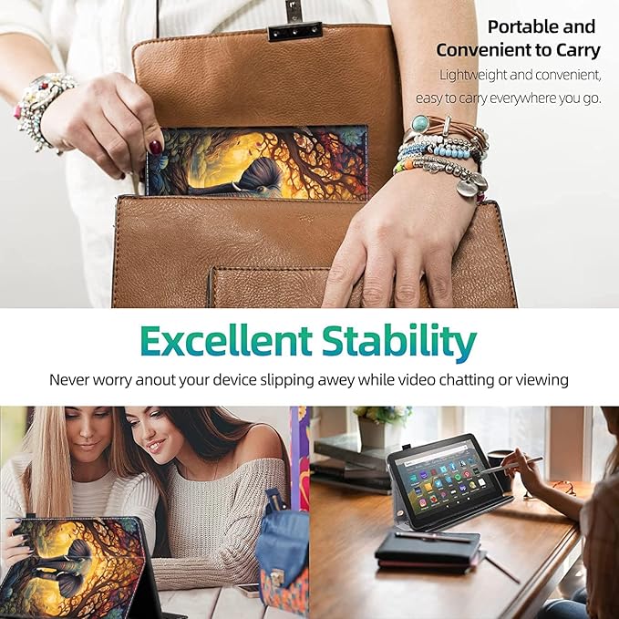 Case for All-New Amazon Kindle Fire HD 10 and Fire HD 10 Plus Tablet (13th/11th Generation 2023/2021 Release) 10.1 Slim Folding Stand Cover with Auto Wake/Sleep Tree of Life and Elephant