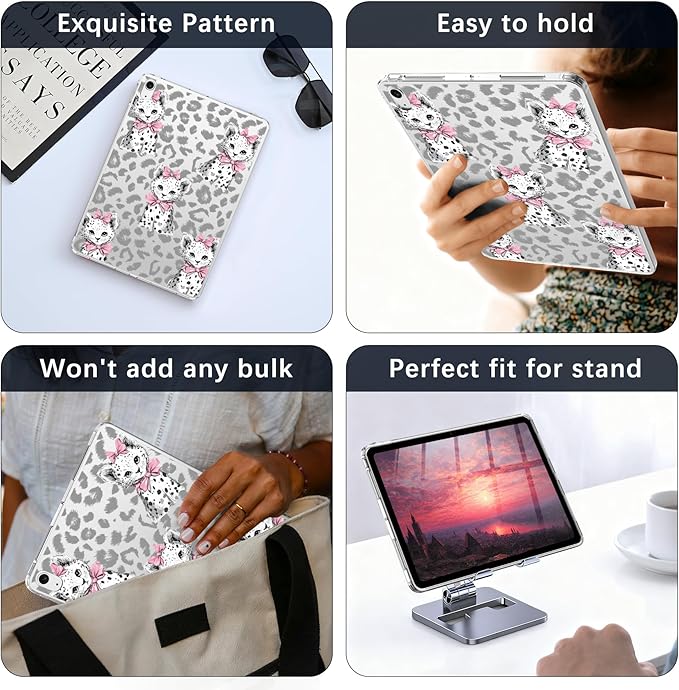 for 11 iPad Pro 4th/3rd/2nd/1st Gen (2022/2021/2020/2018)Cute Leopard Cat Crystal Clear CaseSlim Lightweight Anti-Scratch Soft TPU Bumper Hard Acrylic Back Cover for Women