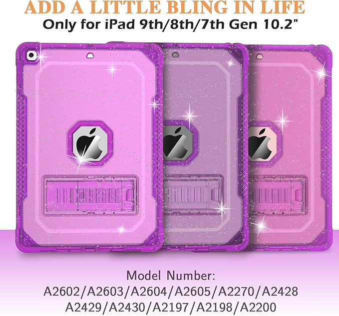 Case for iPad Air 2 Case for iPad 6th/5th Generation 2018/2017 for Apple iPad 9.7 inch with Screen Protector/Stand Glitter Purple Full-Body Coverage Slim Cover for Girls Women Kids
