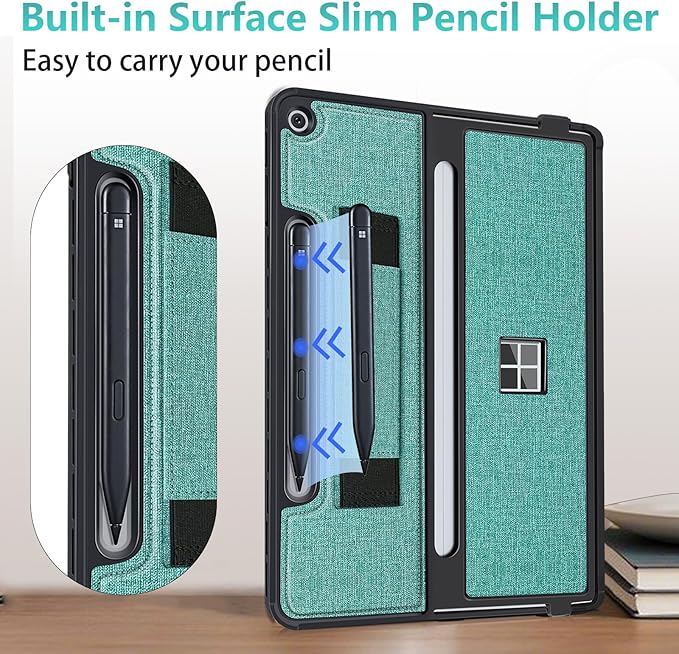 Protective Case for Microsoft Surface Pro 12 inch 2025 | Fall-Resistant Cover with Hand Strap | Compatible with Built-in Kickstand &amp Magnetic Slim Pen Storage &amp Type Cover Keyboard | Cyan