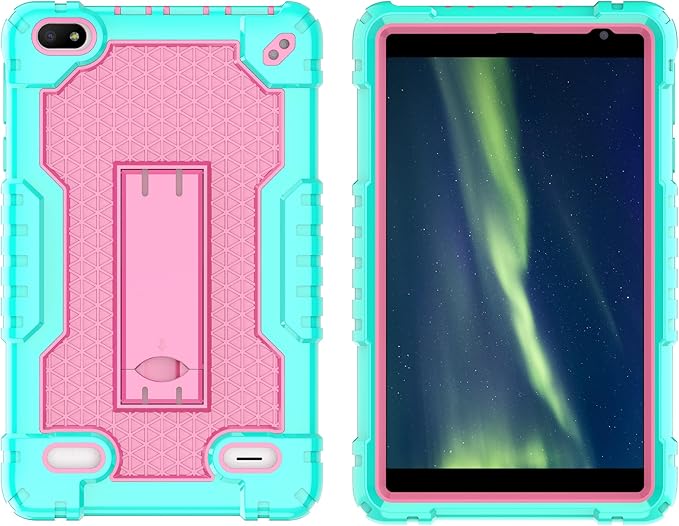 Case for BLU M8L 2022BLU M8L Plus 8 inch Tablet - [Built-in Kickstand] Anti Slip Kids Friendly Shockproof Silicone Protective Cover with Screen Protector (Green/Pink/1 PC)