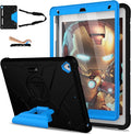 Case for iPad 9th/8th/7th Generation 10.2 inch Heavy Shockproof Cover with Screen Protector/180° Rotating Handle/Bracket/Pen Holder/Shoulder Strap Kids Case for 2021/2020/2019 (D-Black+Blue)