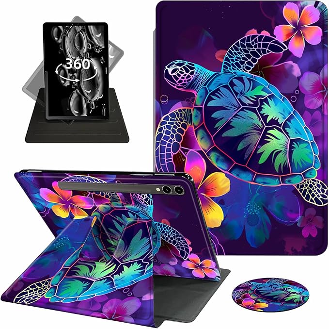 Case for Samsung Galaxy Tab S10 Plus/ S9 FE Plus/ S9 Plus 5G Tablet 12.4 Inch Case360 Degree Rotating Swivel PU Leather Stand Flip Folio Cover with Auto Wake/SleepGlitter Sea Turtle