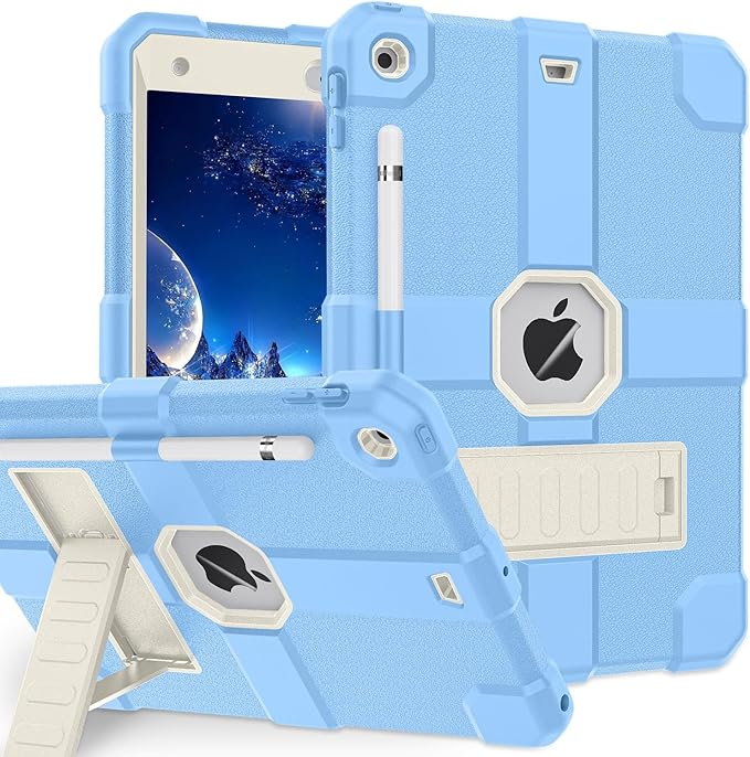 Case for iPad 9th/8th/7th Generation 2021/2020/2019(10.2 inch) Heavy Duty Shockproof Rugged Protective 10.2 Cover with Built-in Stand for iPad 9 8 7 Gen(White+Light Blue)