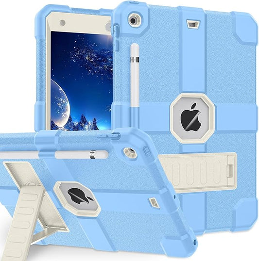 Case for iPad 9th/8th/7th Generation 2021/2020/2019(10.2 inch) Heavy Duty Shockproof Rugged Protective 10.2 Cover with Built-in Stand for iPad 9 8 7 Gen(White+Light Blue)