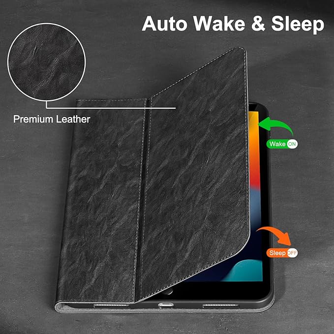Gexmil Leather Case for iPad 10.2 Inch 9th/8th/7th Gen 2021/2020/2019Premium Cowhide Folio Cover with Auto Wake/SleepAdjustable Stand Vewing AngleAnti FingerprintPalm Grey