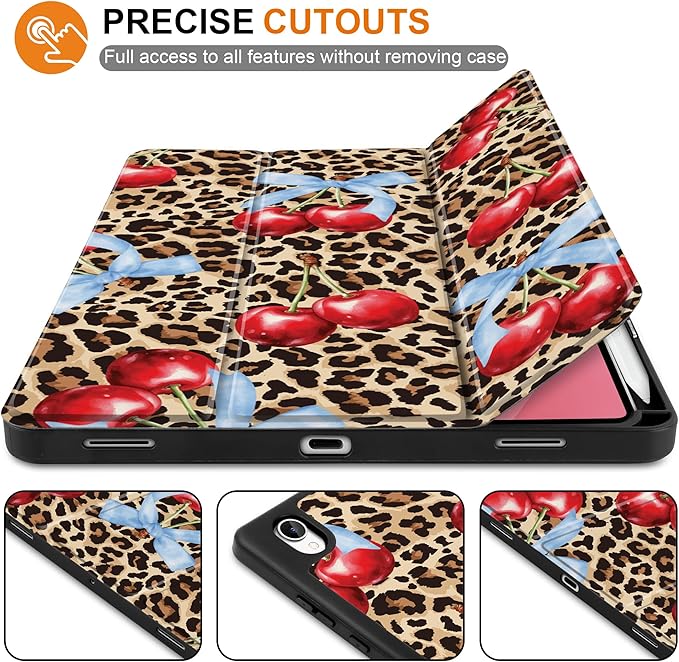 DONGKE Case for Samsung Galaxy Tab S11 5G 11 2025 Model (SM-X730/X736B) Slim Lightweight Trifold Stand Cover with S Pen Holder Auto Sleep/Wake Soft TPU Shockproof Back Leopard &amp Bows