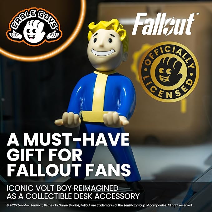 Cableguys Fallout Vault Boy Controller Holder &amp Phone Stand - Gaming Setup Accessories for Desk and Game Room Controller Stand Compatible with Xbox PlayStation &amp Most Standard Game Controlle