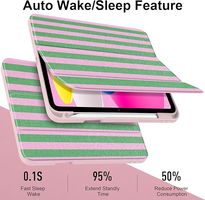 DONGKE Case for iPad (A16) 11th Generation 11 inch 2025 &amp iPad 10th Gen 10.9 inch 2022 [Built-in Pencil Holder] Clear Acrylic Back Trifold Stand Smart Cover Auto Sleep/Wake Green Stripes