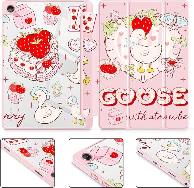 Tuiklol for Samsung Galaxy Tab A9+ Tablet 11” / A9+ Plus 2024 2023Buit-in S-Pen Holder with Clear Protective Cover Transparent Back Shell Auto Wake/Sleep Samsung Tab A9 Plus CoverCase with Goose