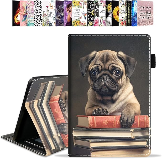 Case for All-New Amazon Kindle Fire HD 10 &amp 10 Plus Tablet 10.1 (13th/11th Generation 2023/2021 Release) - PU Leather Folio Case with Smart Auto Wake/Sleep Cute Pug