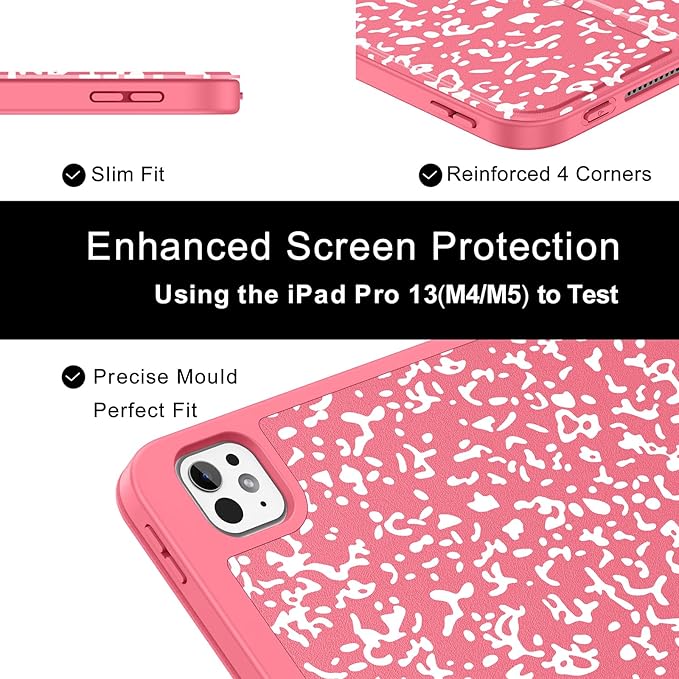 Soke Case for New iPad Pro 13 Inch (M5/M4 2025/2024 Release) with Pencil Holder Trifold Stand Shockproof [Support Apple Pencil Charging + Auto Wake/Sleep] Soft TPU Back Cover Book Watermelon