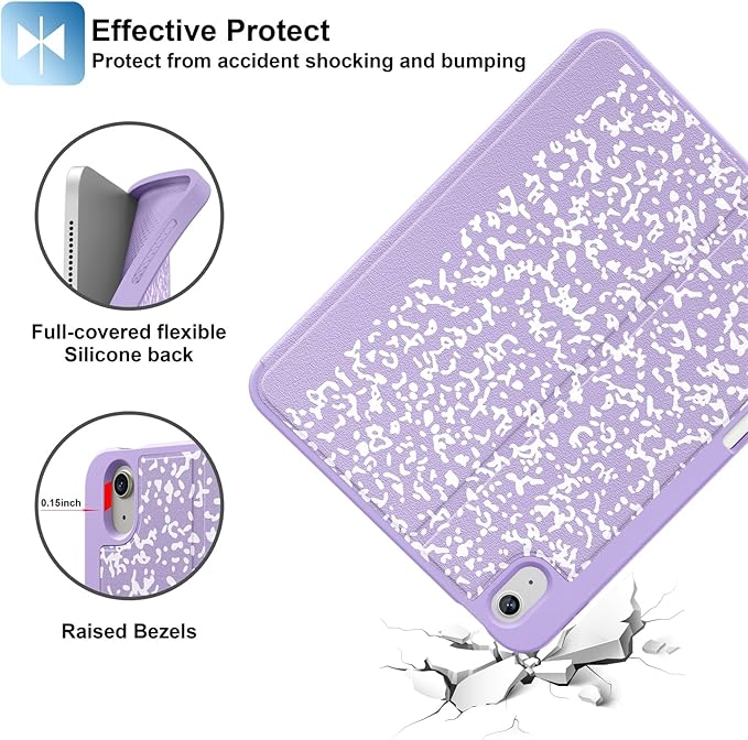 Supveco Case for iPad (A16) 11th Generation 11 inch (2025)iPad 10th Generation 10.9 inch (2022) with Pencil Holder-[Auto Wake/Sleep]Premium Folio Stand Case with Soft TPU Back Cover-Lilac Book
