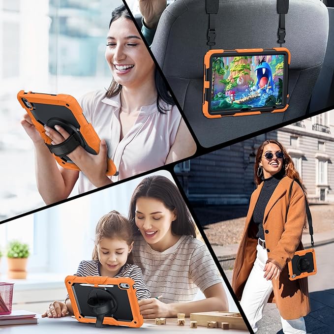 Case for iPad (A16) 11th Generation 11 Inch (2025) Ubearkk for iPad 10th Generation 10.9 inch 2022 case with Screen Protector 360 Degree Rotating Stand/Shoulder Strap/Pencil Holder Orange