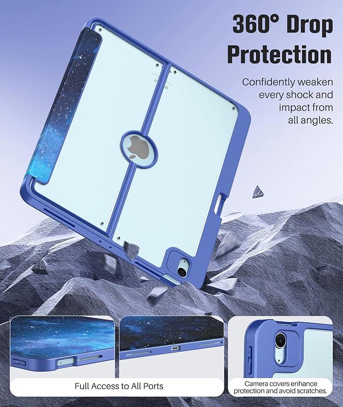 MoKo for iPad Air 13-Inch Case (M4/M3/M2) 2026/2025/2024 with Pencil Holder Heavy Duty 13 Inch iPad Air Case with Screen Protector Clear Back Lens Protector Multi-Angle Magnetic Stand Starry Sky