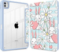 May Chen Case for iPad Pro 11-Inch M5/M4 2025/2024 (6th/5th Generation) [Penceil Holder] Trifold Stand Auto Wake/Sleep Clear TPU Protection Back Cover Heart Rabbits