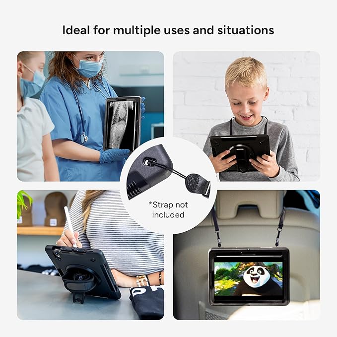 ZAGG Rugged Tablet Case for iPad Air 11 (M5)/ (M4)/ (M3)/ (M2) - Protective 360° Rotating Hand Strap Integrated Kickstand Drop-Proof Ideal for Business Warehouse and Field Use Black