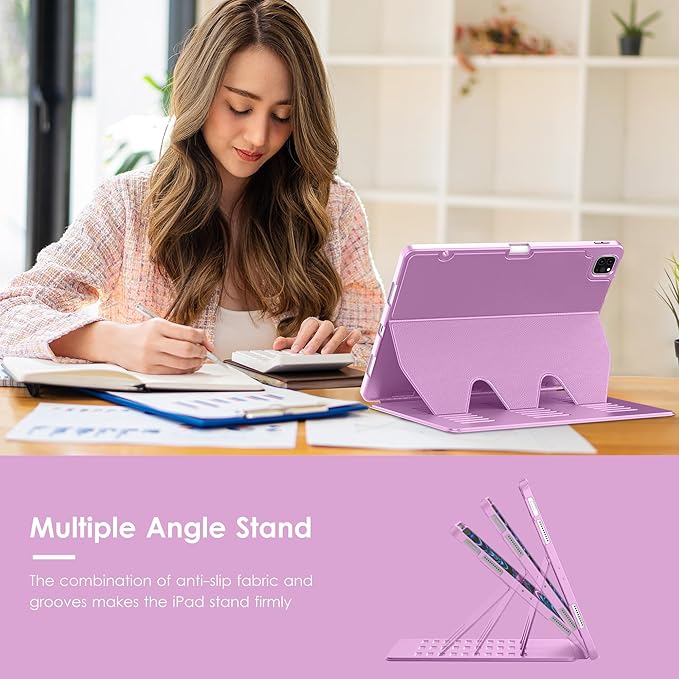 VIKESI Case for iPad Pro 12.9 6th / 5th / 4th / 3rd Generation Case 2022/2021/2020/2018Multiple Angles Magnetic Stand CoverShockproof Soft BackPencil Holderand Auto Sleep/WakePurple