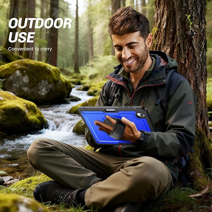 Case for Samsung Galaxy Tab S10 Lite / S10 FE / S9 FE 5G / S9 Tablet Case 10.9''/ 11'' with Screen Protector Pen Holder 360°Rotate Hand Strap/Stand Shoulder Strap Blue