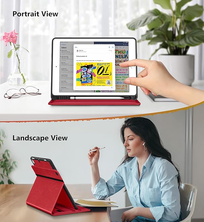 DTTO for iPad 6th / 5th Generation 9.7 Inch (2018/2017) iPad Air 2 / Air 1 Case 360 Degree Rotating Premium Leather Folio Stand Cover with Pencil Holder Red