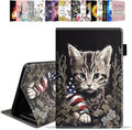 Case for All-New Amazon Kindle Fire HD 10 &amp 10 Plus Tablet 10.1 (13th/11th Generation 2023/2021 Release) - PU Leather Folio Case with Smart Auto Wake/Sleep Cat Holding American Flag