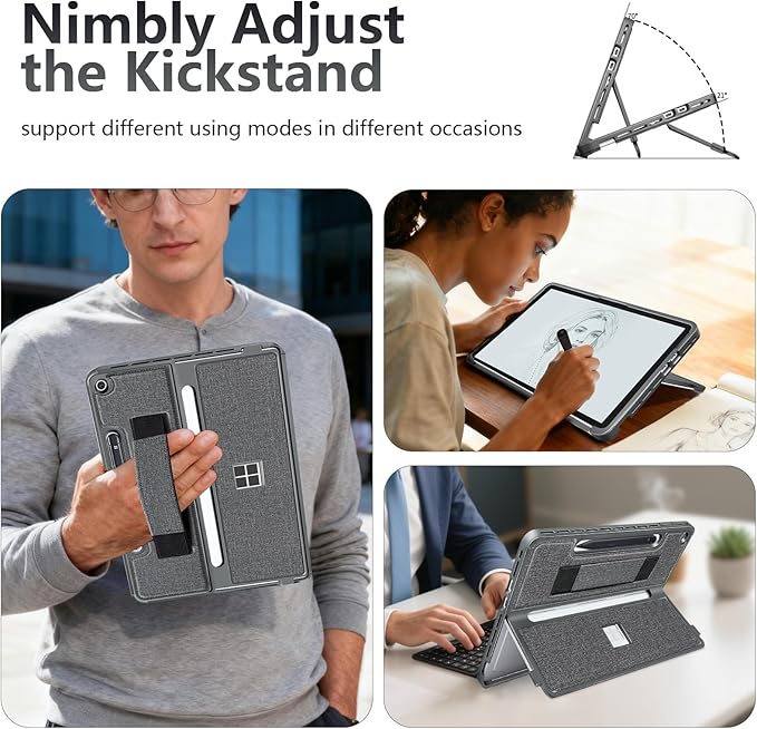 Protective Case for Microsoft Surface Pro 12 inch 2025 | Fall-Resistant Cover with Hand Strap | Compatible with Built-in Kickstand &amp Magnetic Slim Pen Storage &amp Type Cover Keyboard | Gray