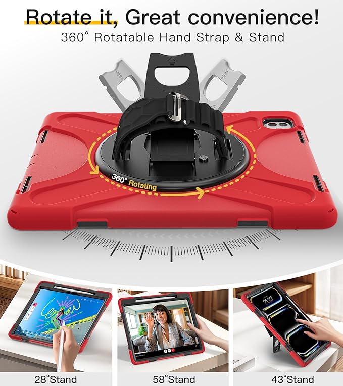 BRAECN for iPad Pro 13 inch Case M5 2025 &amp M4 2024 Heavy Duty Shockproof Protective with Pencil Holder Screen Protector 360°Rotating Stand Handle &amp Shoulder Strap Full Body Cover Kids Friendly