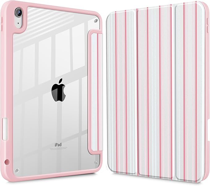 Case for iPad 11 inch A16 2025 Generation 11th / iPad 10.9 inch 2022 10th Gen Buit in Pencil Holder with Shockproof Cover Clear Transparent Back Shell Auto Wake/Sleep Elegant Stripes