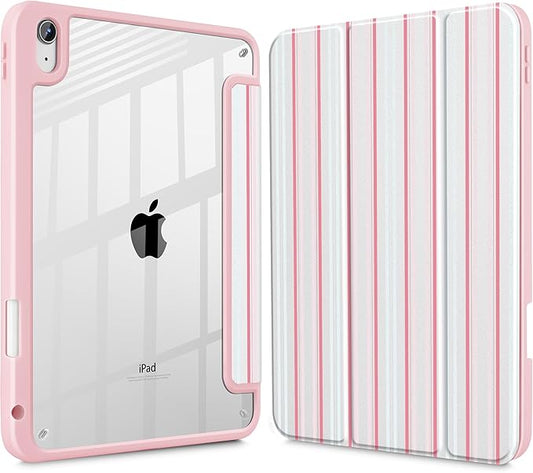 Case for iPad 11 inch A16 2025 Generation 11th / iPad 10.9 inch 2022 10th Gen Buit in Pencil Holder with Shockproof Cover Clear Transparent Back Shell Auto Wake/Sleep Elegant Stripes