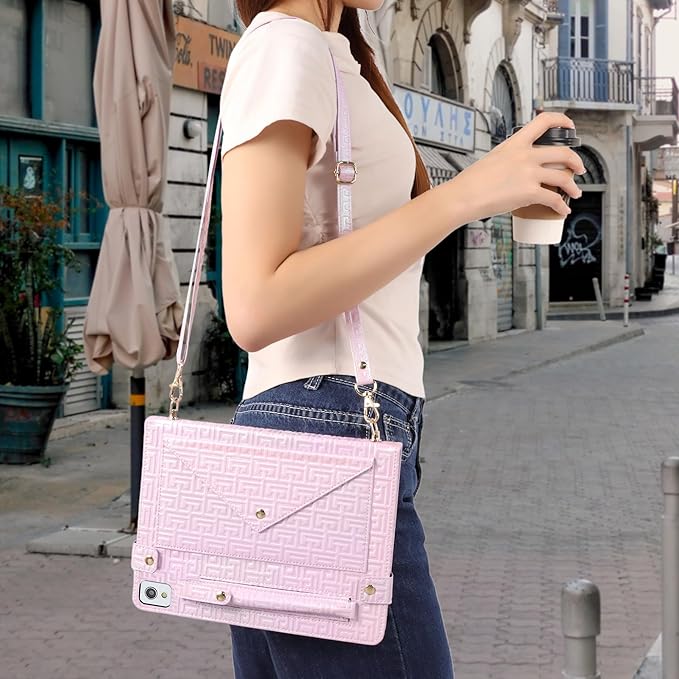 Dteck for iPad 9th/8th/7th Generation Case 10.2Luxury Sparkle PU Leather Kickstand Case with Pencil Holder Shoulder Hand Strap Card Slots Shockproof Protective Magnetic Pocket Wallet CasePurple