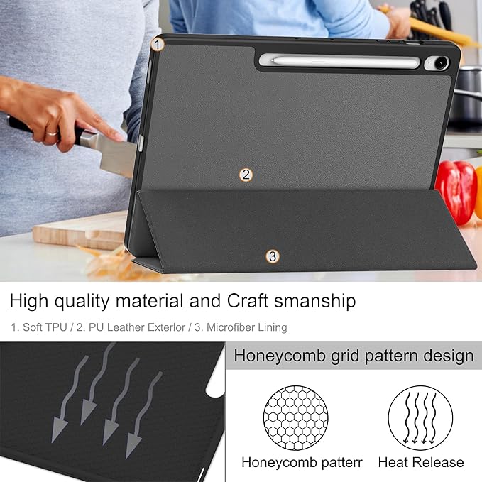 Case for Samsumg Galaxy Tab S10 FE+/S10 FE Plus 13.1 Inch 2025 (Model: SM-X620/SM-X626B) Trifold Stand Smart Cover with S Pen Holder [Auto Wake/Sleep] PU Leather Soft TPU Bumper Shell Gray