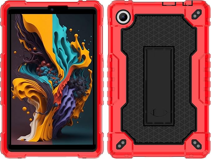 for TCL Tab 8 V/TCL AT&ampT Tab 8 SE (6048E) Tablet Case with Screen ProtectorSoft Silicone Rubber Heavy Duty Hybrid Had Back Shell Protection Build in Kickstand (Red/Black/2 PCS)