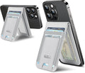 For Magsafe Wallet Stand Strongest Magnetic Wallet for iPhone 17/16/15/14/13/12 Series Magnetic Card Holder with 4 Card Slots ID Window10 Cards Holder Vegan Leather RFID Blocking Gray