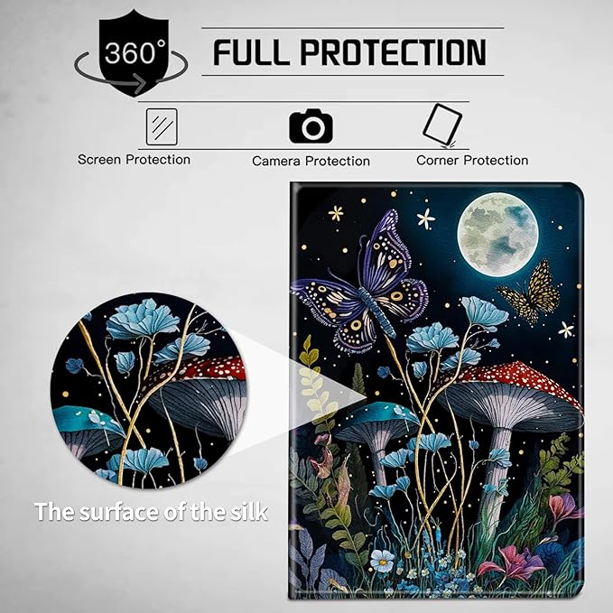 for All-New Fire HD 10 Tablet Case (13th Generation 10.1 inch 2023 Release) with Adjustable Stand &amp Auto Wake/Sleep Feature Smart Protect Cover Case - Mushroom Butterfly Moon