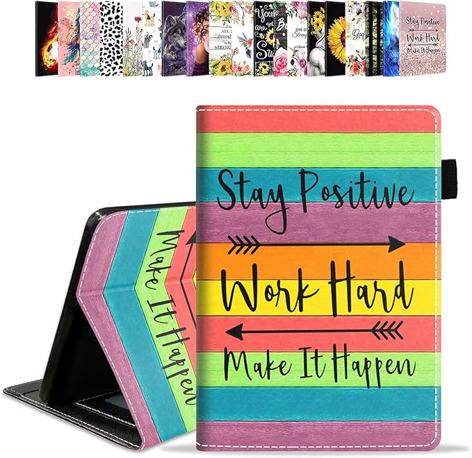 Case for Amazon Fire HD 10 &amp 10 Plus Tablet 10.1 (13th/11th Gen 2023/2021 Release)Stay Positive Work Hard and Make It Happen Inspirational Quote PU Leather Folio Case with Smart Auto Wake/Sleep