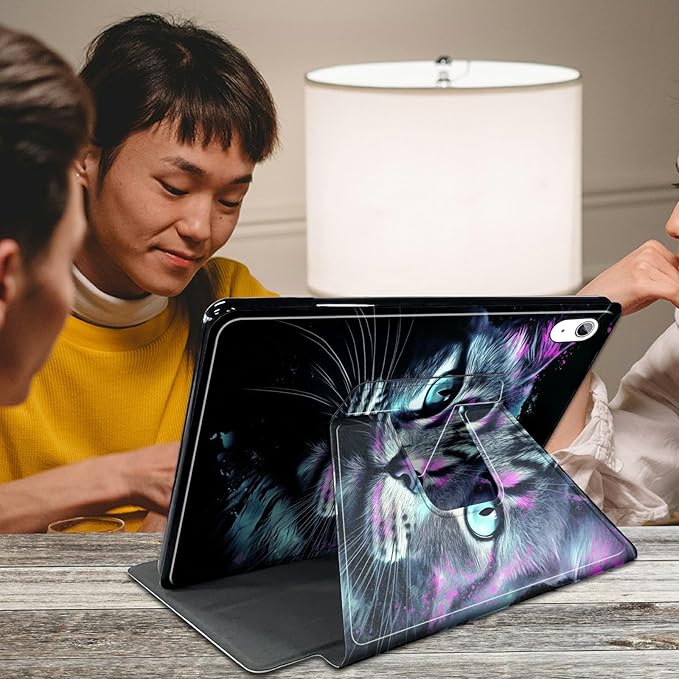 Case for iPad Air 5th/4th Generation (2022/2020 Release) 10.9/iPad Pro 11 2022/2021/2020 Release Cat Purple Glow Theme 360 Degree Rotating Stand Protective Cover with Auto Sleep/Wake