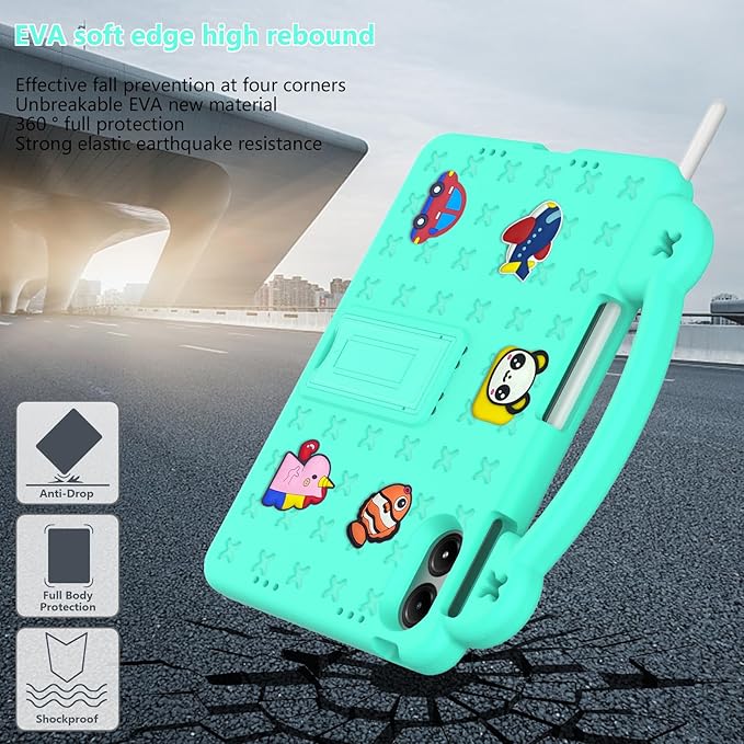 Compatible with Apple iPad Pro 12.9(2018/2020/2021/2022)/Pro 13(2024)/Air 13(2024) Tablet Case Lightweight Shockproof Protective Case with Shoulder Strap &amp Stand Handle &amp Pen Tray Mint Green