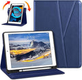 DTTO for iPad 9th / 8th / 7th Generation Case 10.2 Inch (2021/2020/2019) 360 Degree Rotating Premium Leather Folio Stand Cover with Pencil Holder Navy Blue