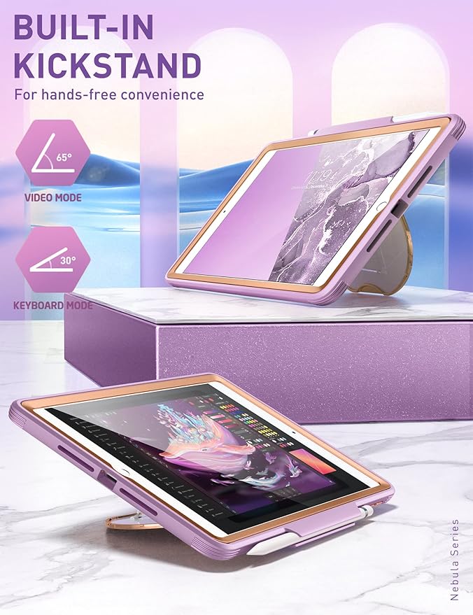 Clayco Nebula Case for iPad mini 6 (2021) with [Built-in Screen Protector] [Kickstand] [Pencil Holder] Full Body Slim Protective Case Support Pencil Charging for iPad mini 8.3 6th Generation-Purple