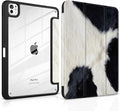 TWOLSKOO Case for iPad Pro 11-inch (M5 2025 / M4 2024) Clear Acrylic Back with TPU Bumper Pencil Holder Trifold Stand Auto Sleep/Wake Cow Print
