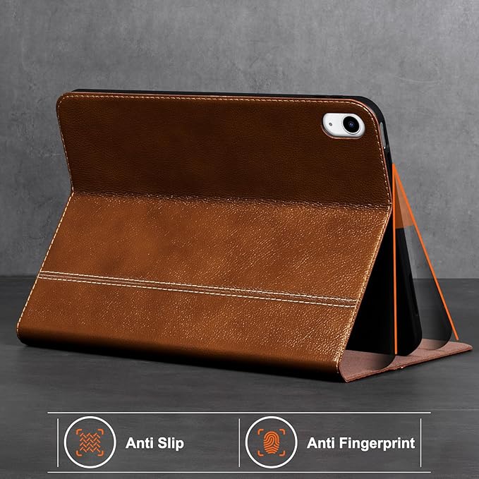 Gexmil Leather Case for iPad (A16) 11th Generation 11 Inch 2025 iPad 10th Generation 10.9 Inch 2022Protective Top Grain Leather Cover Support Auto Sleep/WakeAnti SlipYellow Brown