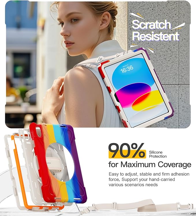 BRAECN for iPad (A16) 11th/10th Generation case 11/10.9 inch 2025/2022 Heavy Duty Shockproof Protective with Pencil Holder Screen Protector 360°Rotating Stand Handle &amp Shoulder Strap Full Body Cov
