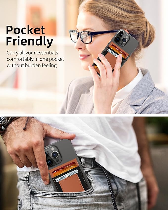 For Magsafe Wallet Stand Magnetic Wallet for iPhone 17/16/15/14/13/12 Series for iPhone Walletwith Adjustable Stand ID Window 4 Card Slots 10 Cards Holder Vegan Leather RFID Blocking Brown
