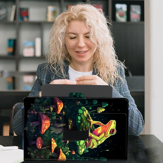 for Universal 10 10.1 Inch Android Tablet Case 360 Degree Rotating PU Leather Stand Folio Cover for iPad 9.7/10.2/10.5/Galaxy Tab 9-10.5/Fire HD10 and More 9.0-10.5 Inch TabletColorful Frog