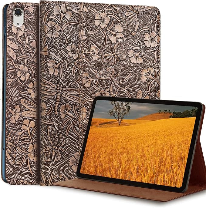 Gexmil Genuine Leather Case for iPad Pro 11 Inch (M5/M4) 2025/2024 with Adjustable StandProtective Shockproof Premium Leather Smart Folio Cover Auto Sleep/Wake Anti-Slip Butterfly Grey