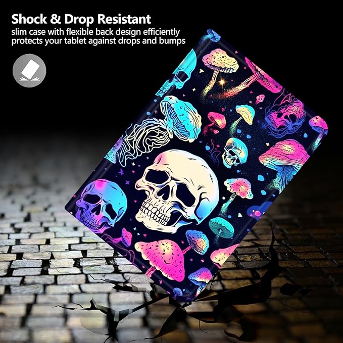 Case for iPad Pro 13 Inch Case 2024 M4 (7th Generation) PU Leather Smart Protective Cover with Auto Sleep/Wake for iPad Pro 13 2024Mushroom Skull
