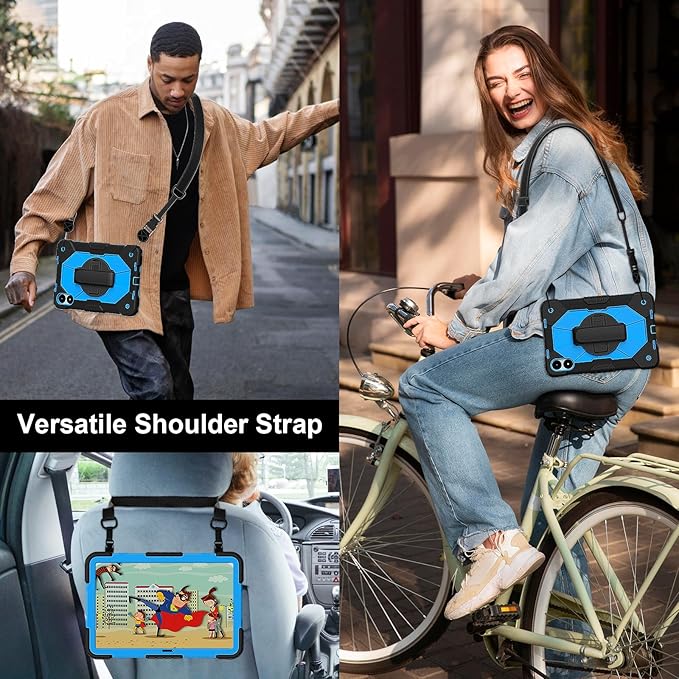 for Xiaomi Redmi Pad Pro 12.1/Xiaomi Poco Pad 12.1 Case with 2PCS Screen Protector Kickstand/Hand Strap/Rotating/Shoulder Strap (Black/Blue+2PCS Glass)