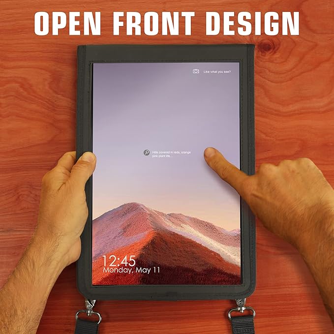 USA GEAR 12 Inch Tablet Case - Tablet Holder with Open Front Rigid Frame &amp Adjustable Shoulder Carry Strap Compatible with Samsung Galaxy TabPro S 12 Acer Switch 5 and More 12 inch Tablets