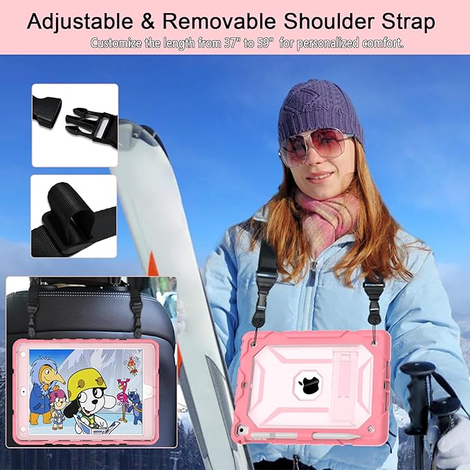TIMISM Case with Shoulder Strap for iPad 6th / 5th Generation 9.7 inch (2018/2017) iPad Air 2 &amp 1st iPad Pro 9.7 Case with Pencil Holder Heavy Duty Shockproof Protective iPad Cover Red