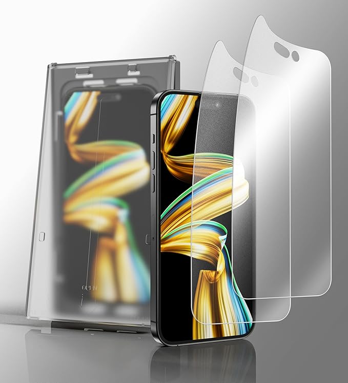 EZ-GLAZ-2 Pack Matte Screen Protectors for iPhone 16 Pro – Easy Installation Box ENGY-Absorbing PET Film Anti-Glare Matte Finish Smooth Touch Enhanced Sunlight Readability